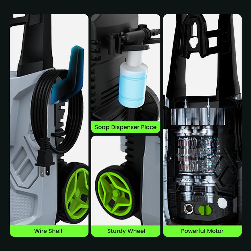 Hidrolavadora eléctrica de 1600 W, 2.6 GPM, 2600 PSI con cañón de espuma para limpiar autos, entradas de vehículos, terrazas, cercas, patios y exteriores. Incluye 3 longitudes de lanza. Hidrolavadora portátil dealforyourday