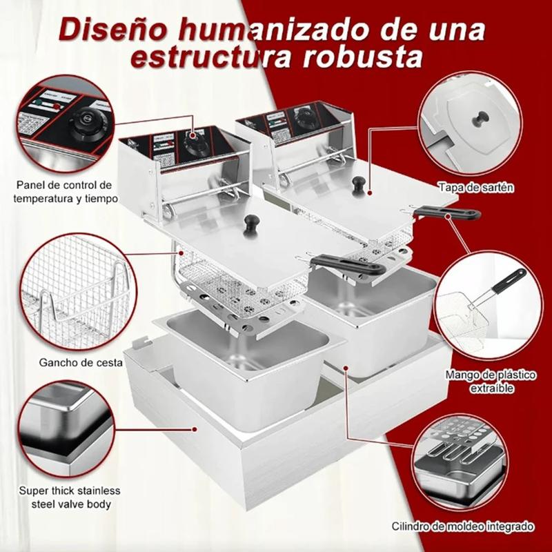 Lerfm Freidora Eléctrica de Acero Inoxidable 12L de Gran Capacidad para Cocinar Patatas Fritas