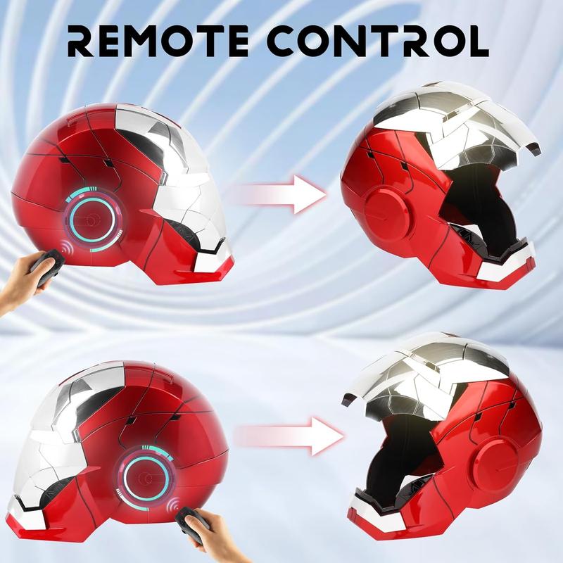Casco Iron Hero 1:1 para usar - Control por voz, táctil y remoto con ojos LED, efectos de sonido realistas, perfecto para cosplay, exhibición y figuras coleccionables para hombres y adolescentes, plateado