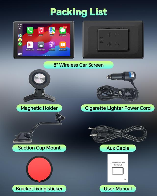 LAMTTO Pantalla CarPlay De 7 Pulgadas Para Auto | Soporte De Ventosa Y Soporte Magnético | Se Instala En Rejillas De Aire Del Vehículo Sin Bloquear La Vista Al Conducir | Modo Vertical Ideal Para Ver Cortos, Modo Horizontal Para Películas