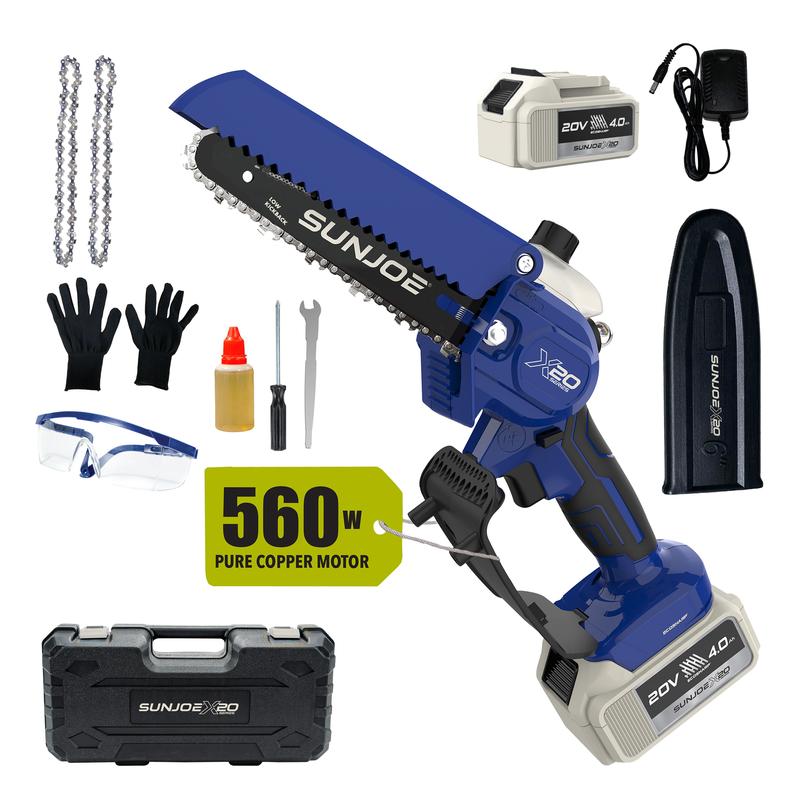 Motosierra Sun Joe Mini de 6 pulgadas inalámbrica - Sierra de poda eléctrica ligera de una sola mano para hombres y mujeres, personas mayores, jardinería, camping, leña - Incluye cadena de repuesto + cargador + aceite + guantes + estuche rígido | Idea de