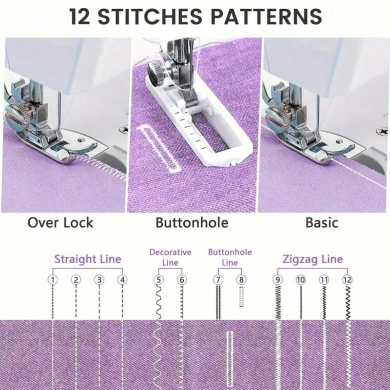 Máquina de coser doméstica portátil - Modelo automático multifuncional con pedal de 12 agujas, ideal para principiantes, herramienta de costura doméstica multifuncional, regalo perfecto para el Día de San Valentín para esposas/madres.