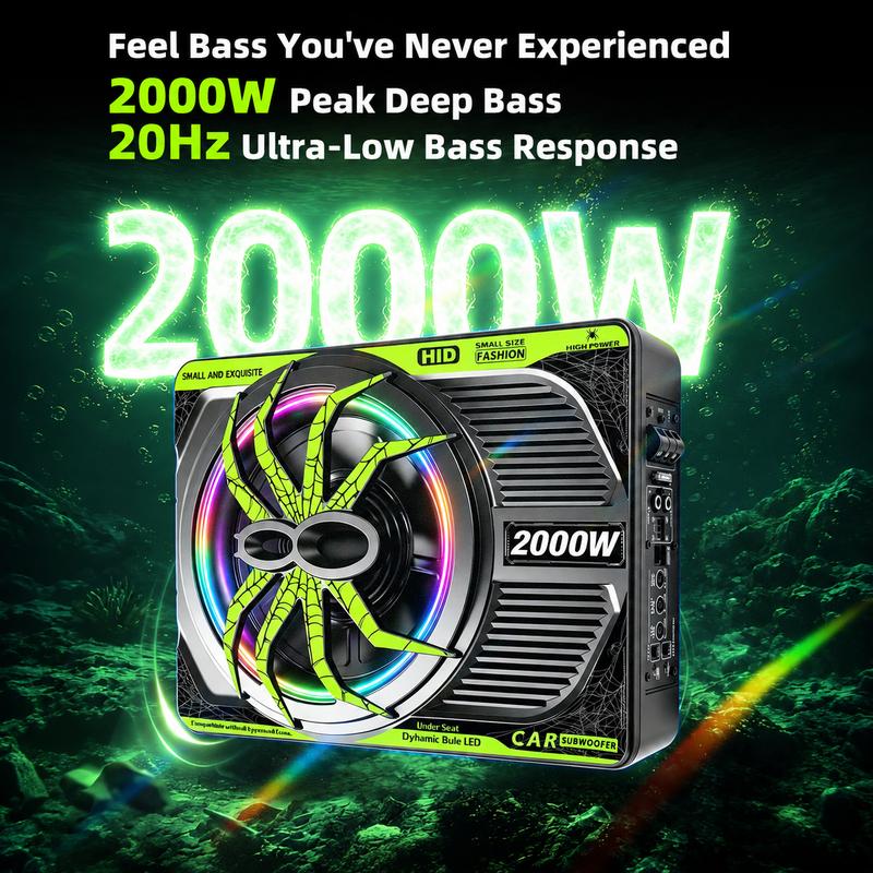 Paquete de subwoofer y amplificador para automóvil TANVSO de 2000 W y 10 pulgadas - Amplificador integrado, luz RGB, filtro de paso bajo, refuerzo de graves, ganancia, aluminio fundido - Compatible con camiones, Jeeps e instalación de audio para automóvil