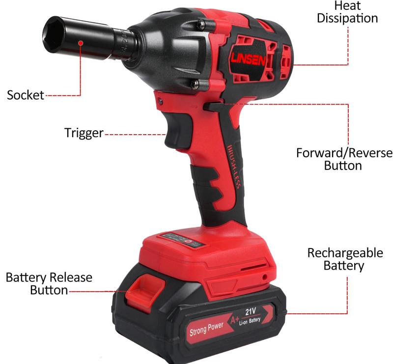 Llave de Impacto Inalámbrica Eléctrica – Alto Torque para Birlos, Tuercas y Tornillos  Ideal para Uso Automotriz y Doméstico