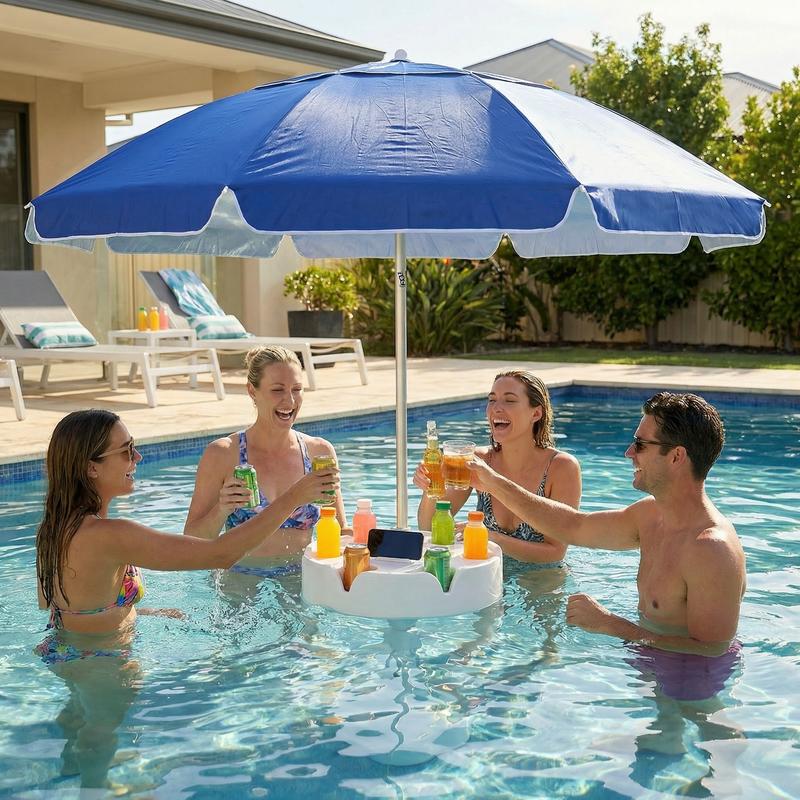 Sombrilla flotante para piscina con barra y base, sombrilla portátil para mesa de bar de piscina con portavasos y soporte para teléfono, sombra flotante para la piscina, incluye bolsa de transporte fácil, para el interior de la piscina, área de baño, casa