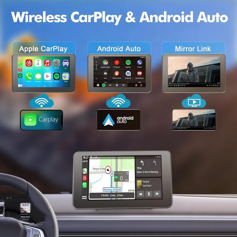 【HiEHA | Abastecerse y Regalo del Día de la Madre】2026 Portátil inalámbrico Carplay y Android Auto Pantalla táctil de 7" Bluetooth 5.2 Carplay Pantalla con Mirror Link AUX FM para todos los vehículos