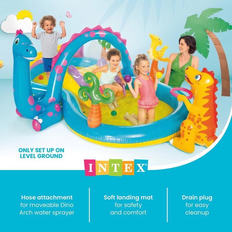 Piscina inflable infantil Intex Dinoland Play Center de 3,35 m x 2,30 m x 112 cm.