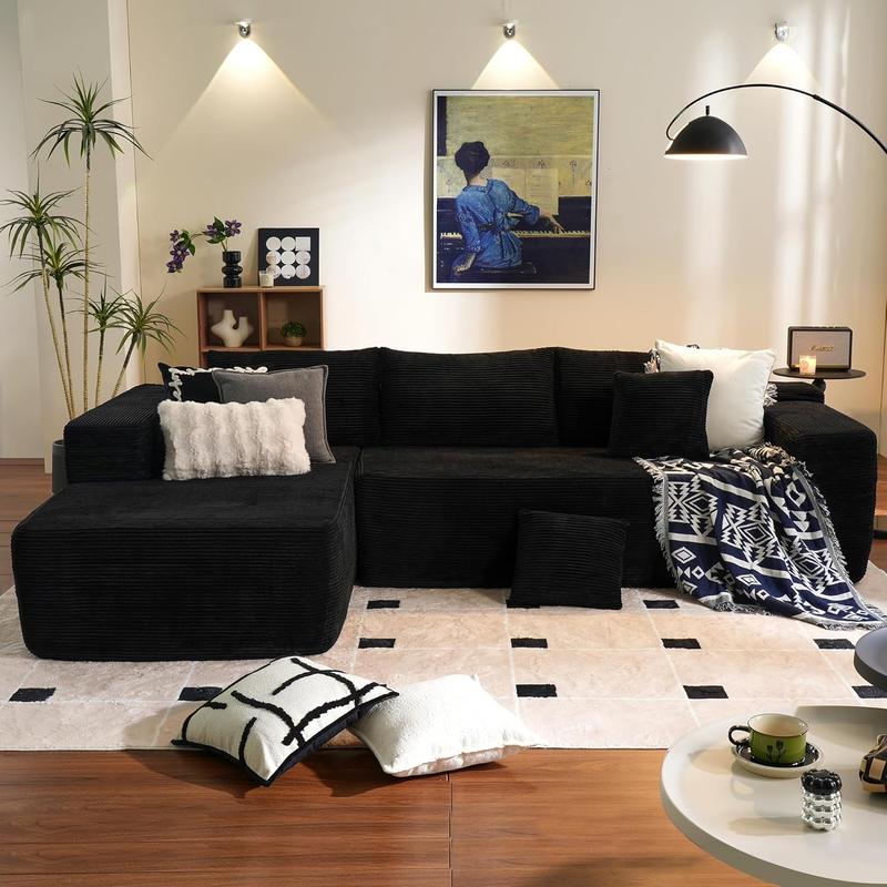 【Dos Paquetes】Soifas 260cm Sofá Modular Sin Brazos de Terciopelo Nube de Felpa con Chaise Longue, Sin Montaje Requerido - Juego de Sofá Esquinero en L con Configuración Flexible 04