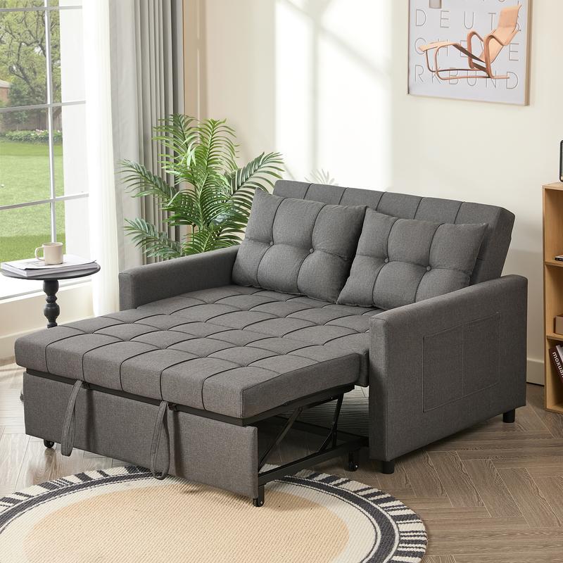 Sofá cama GOSUHI de 52" con cama extraíble, sofá, sofá cama convertible 3 en 1, sofá de dos plazas con respaldo ajustable sin escalones y bolsillo lateral, para sala de estar, dormitorio, apartamento, cama de día, sofás para sala
