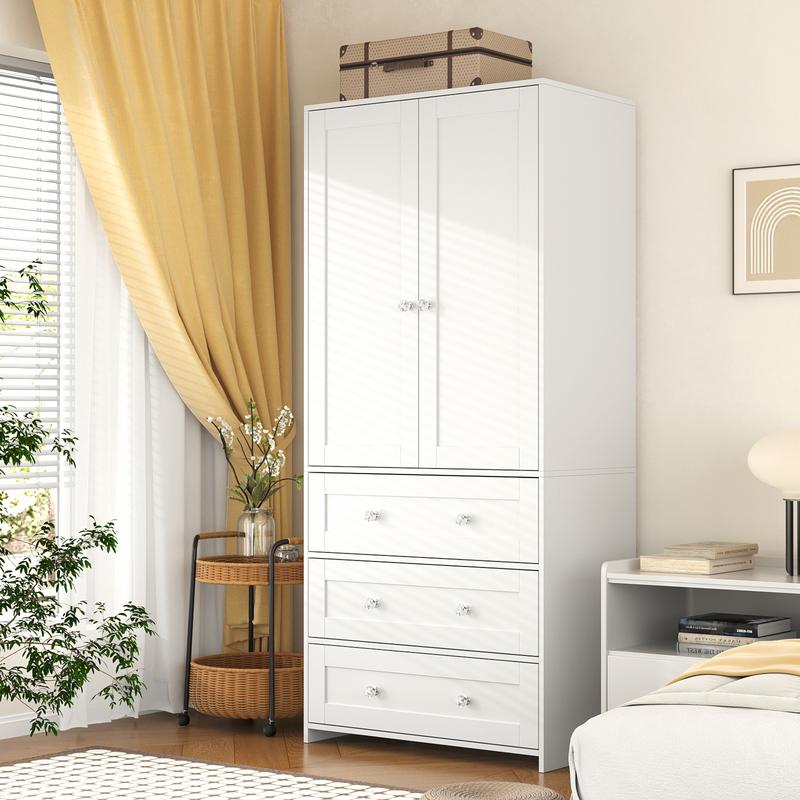 Armario independiente VOWNER, 180 cm de altura, para dormitorio, con 2 puertas y 3 cajones, con barra para colgar ropa, ideal para dormitorio o sala de estar.