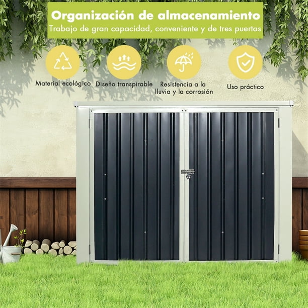 Costway Cobertizo de Jardín Multifunción Caseta de Metal Exterior para Almacenar Herrmientas Cubo de Basura 173 x 97 x 134 cm
