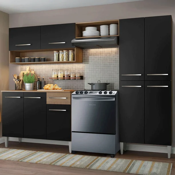 Cocina Integral Madesa Emilly Pop 229cm Marrón/Negro GREM2290027K