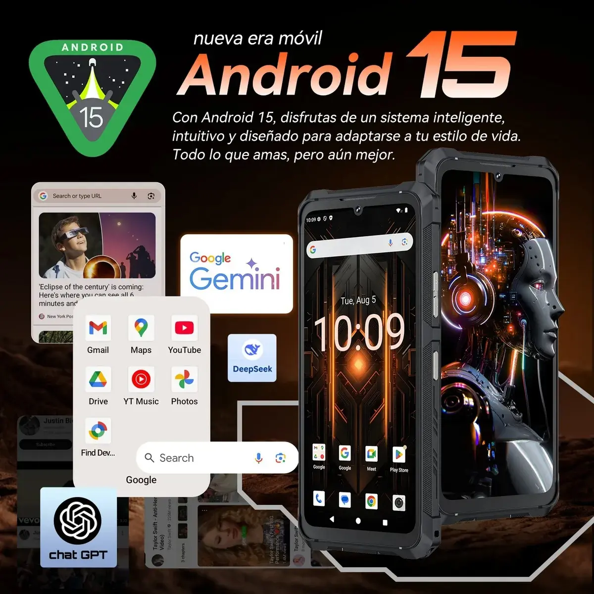 Cubot Kingkong ES 3 Robusto Dual SIM 256GB Negro 6GB RAM 10200mAh Android 15 Pantalla 6.745 Pulgadas HD+ Batería Grande Resistente al Agua IP68 & IP69K
