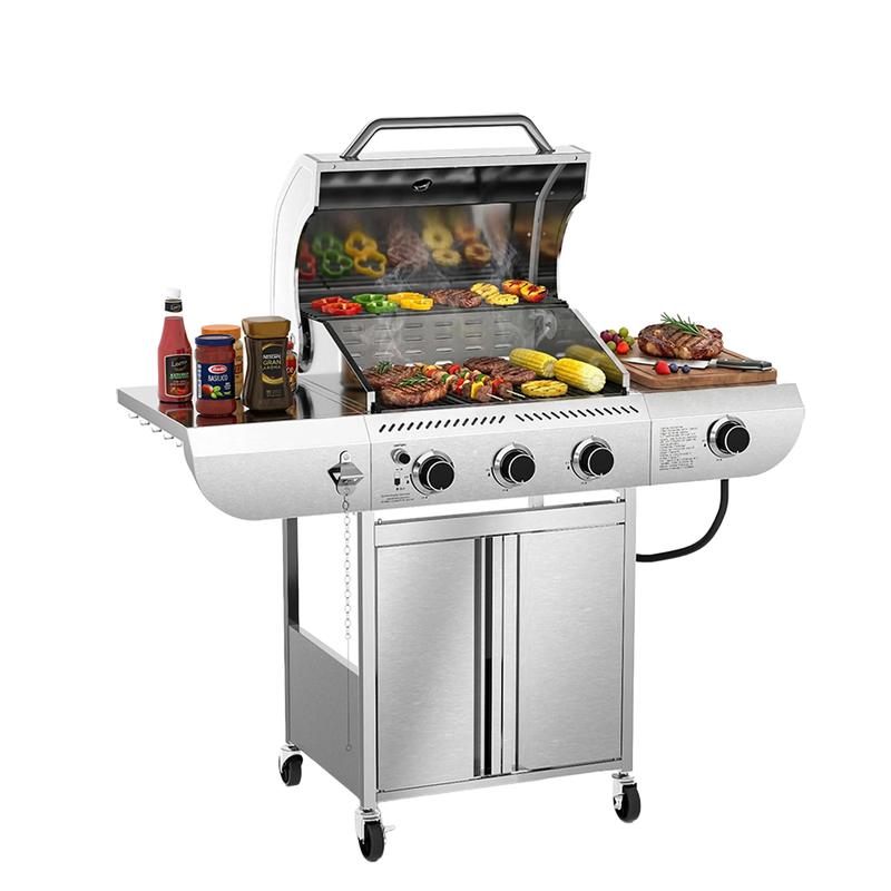 Parrilla de gas propano, parrilla de barbacoa de acero inoxidable con estantes plegables, parrilla para exteriores para patio trasero, terraza y camping. Parrillas de barbacoa portátiles, regreso a clases, compras para el regreso a clases.