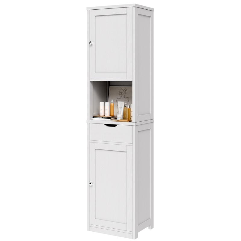 Armario alto para baño, mueble esquinero lateral para cocina con estantes ajustables, ideal para toallas, champús y artículos de limpieza. Muebles que ahorran espacio. Armario alto y estrecho para montaje en suelo. Despensa versátil estilo granja. Color b