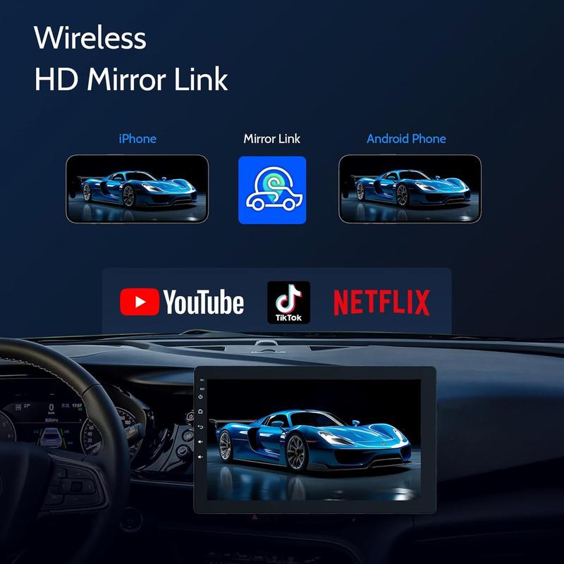 Autoestéreo de 10.1" Single Din con pantalla giratoria CarPlay 1080P, cámara trasera inalámbrica, CarPlay, Android Auto, pantalla táctil, Mirror Link, Bluetooth, reproducción de música, AUX, FM y USB.
