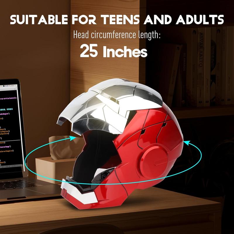 Casco Iron Hero 1:1 para usar - Control por voz, táctil y remoto con ojos LED, efectos de sonido realistas, perfecto para cosplay, exhibición y figuras coleccionables para hombres y adolescentes, plateado