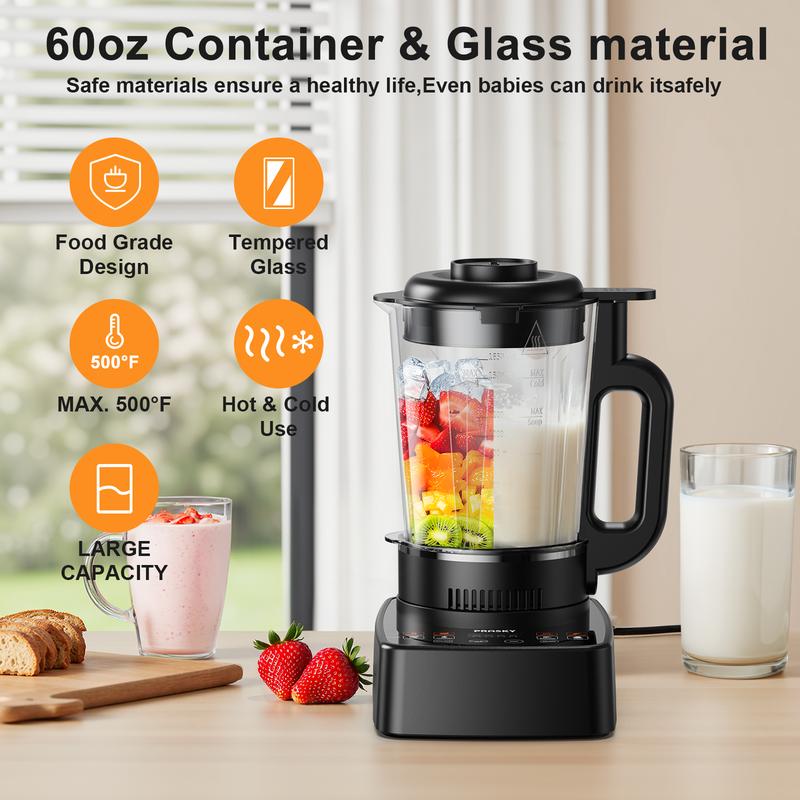 Licuadora de vidrio y máquina para hacer leche de soja PRASKY Professional Heating de 60 oz, cocción con retardo de 24 horas, termo de acero inoxidable de 600 ml/licuadora inteligente multifunción 10 en 1 para sopas, batidos, smoothies y zumos, máquina pa