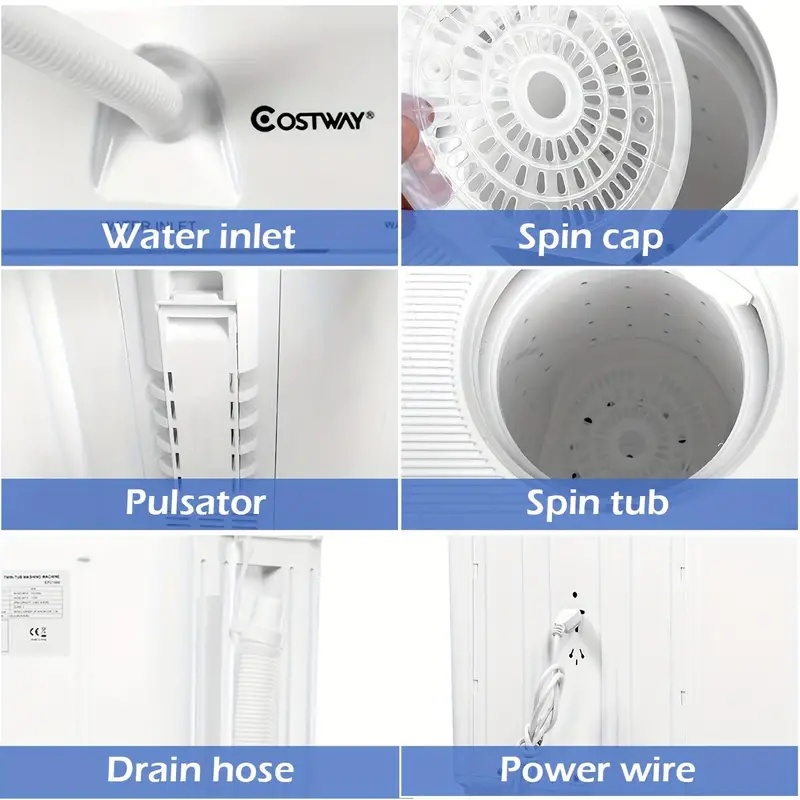 Lavadora Portátil Mini - Sistema Compacto de Doble Tina con Capacidad de 20 lbs y Secadora Centrífuga Eficiente para Días de Lavado sin Complicaciones