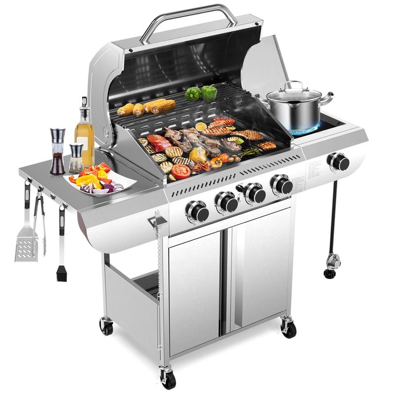 Parrilla de gas propano, parrilla de barbacoa de acero inoxidable con estantes plegables, parrilla para exteriores para patio trasero, terraza y camping. Parrillas de barbacoa portátiles, regreso a clases, compras para el regreso a clases.