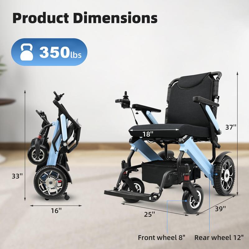 Silla de ruedas eléctrica para adultos, estructura de aluminio plegable y ligera, doble motor de 24 V, batería de litio de larga duración, capacidad de 136 kg (300 lbs).