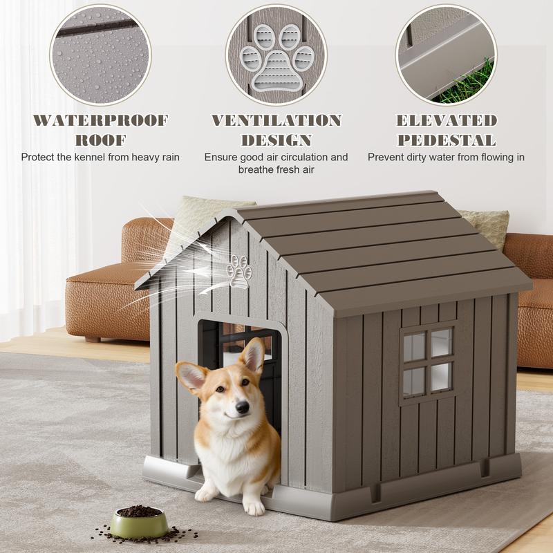 Caseta de plástico resistente e impermeable para perros/ovejas, apta para ovejas pequeñas y grandes, refugio para mascotas de interior y exterior con techo ventilado y suelo elevado, fácil de montar.