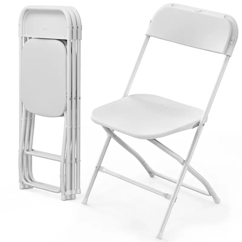 Silla plegable de plástico blanco VINGLI en paquete de 4/6/10, portátil y plegable para uso interior y exterior, con marco de acero y capacidad de 350 lb. para eventos, oficina, bodas, fiestas, picnics, cocina y comedor