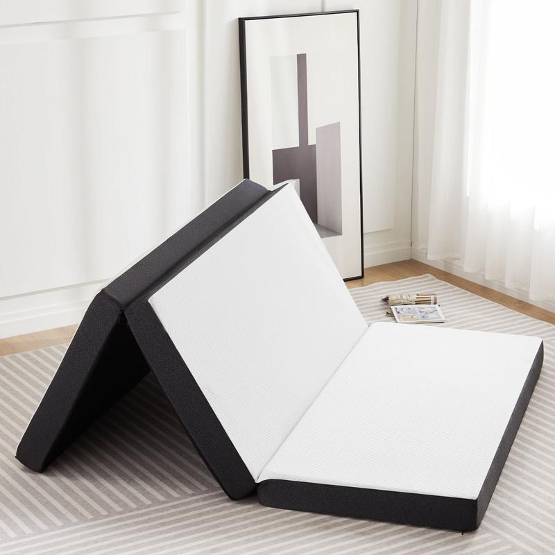 Colchón plegable, cubrecolchón de espuma viscoelástica plegable en tres secciones para camping, cubrecolchón plegable con funda lavable, varios tamaños, blanco.
