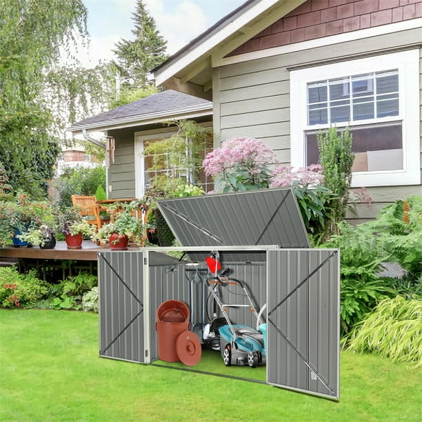 Costway Cobertizo de Jardín Multifunción Caseta de Metal Exterior para Almacenar Herrmientas Cubo de Basura 173 x 97 x 134 cm