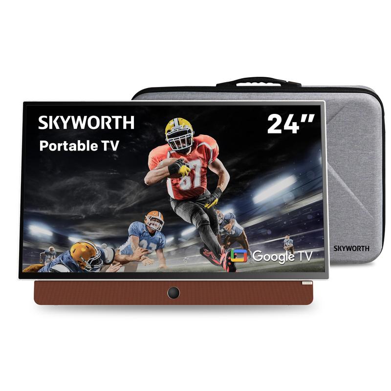 Marco para Smart TV portátil Skyworth de 24 pulgadas - 1080p FHD Google TV, pantalla mate, HDR10, Dolby Audio, LED, Bluetooth, Chromecast, batería de alto rendimiento, decodificador con control por voz.