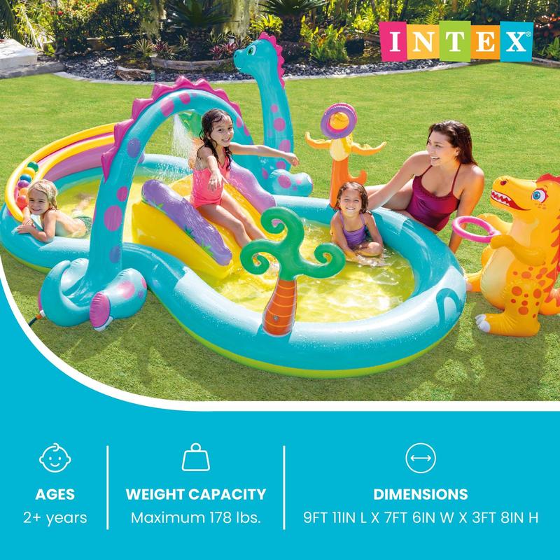 Piscina inflable infantil Intex Dinoland Play Center de 3,35 m x 2,30 m x 112 cm.
