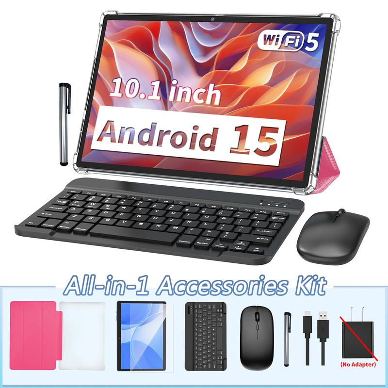 Tableta PYNAREL Android de 15 pulgadas (10,1 pulgadas), dispositivo portátil 2 en 1 con teclado, ratón, funda, lápiz óptico y cámara dual.