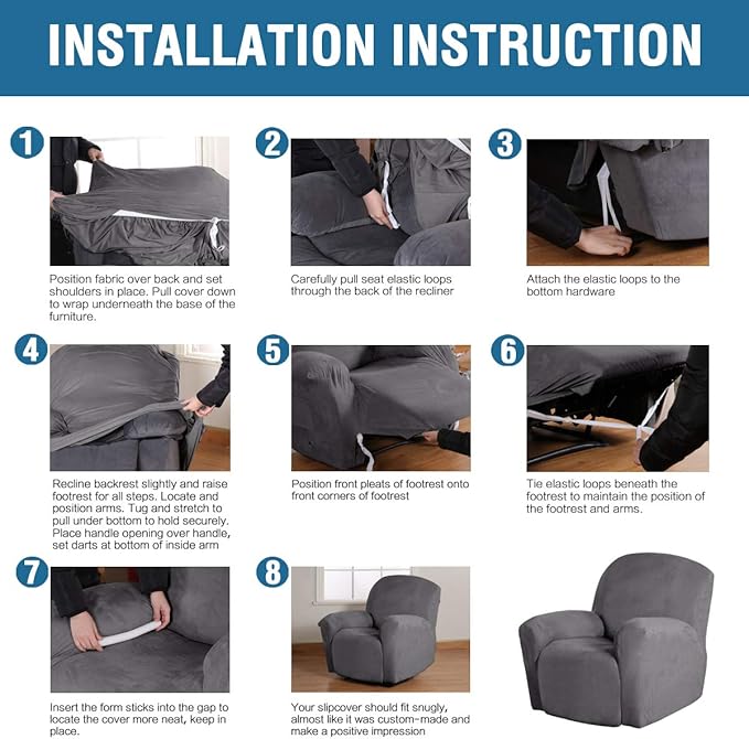 Funda para silla reclinable de terciopelo, 1 pieza, funda reclinable para sillón reclinable grande, protector de muebles de terciopelo suave y grueso con parte inferior elástica, espuma antideslizante adjunta (reclinable, gris)
