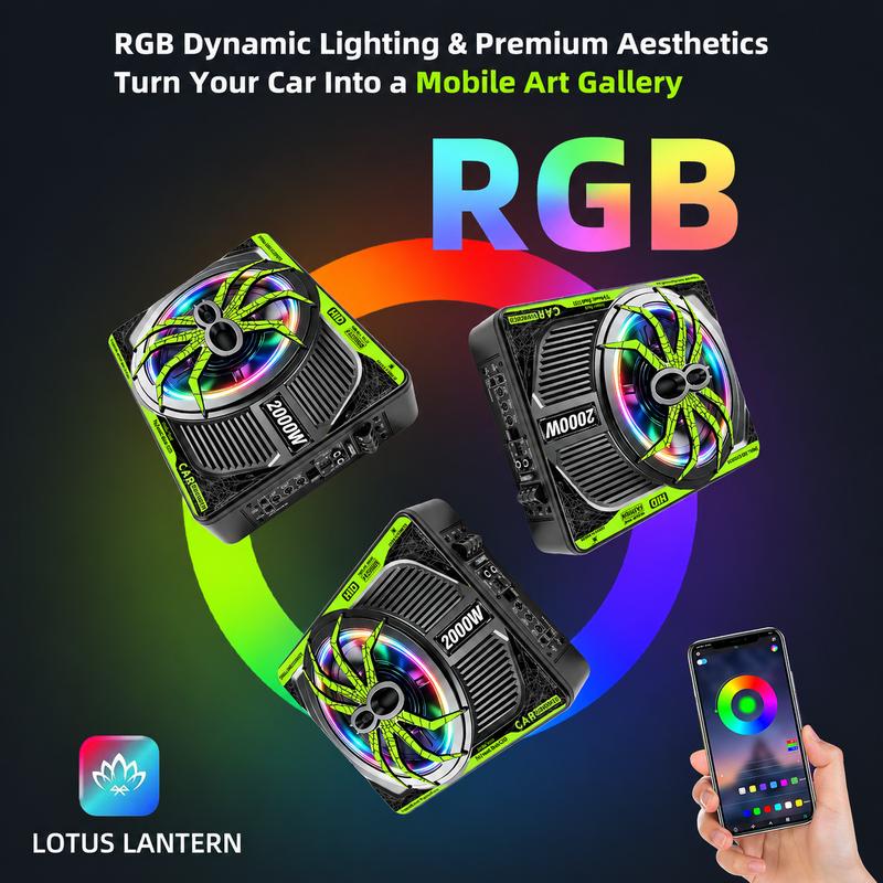 Paquete de subwoofer y amplificador para automóvil TANVSO de 2000 W y 10 pulgadas - Amplificador integrado, luz RGB, filtro de paso bajo, refuerzo de graves, ganancia, aluminio fundido - Compatible con camiones, Jeeps e instalación de audio para automóvil