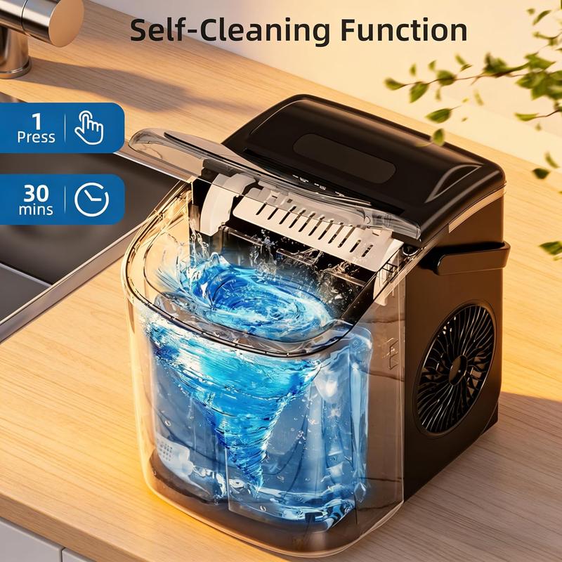 Máquina de hielo portátil de sobremesa XBeauty con autolimpieza, capacidad de 12 kg (26.5 lbs), 24 horas de funcionamiento, 8 cubitos en 6 minutos, cesta para hielo, pala. Ideal para el hogar, la cocina, el bar y para acampar.
