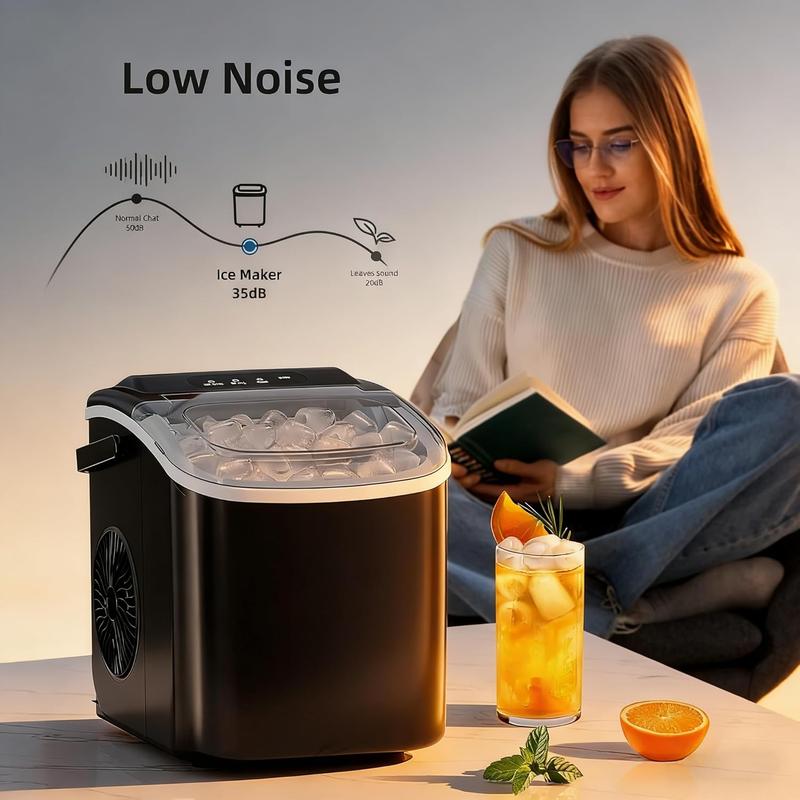 Máquina de hielo portátil de sobremesa XBeauty con autolimpieza, capacidad de 12 kg (26.5 lbs), 24 horas de funcionamiento, 8 cubitos en 6 minutos, cesta para hielo, pala. Ideal para el hogar, la cocina, el bar y para acampar.