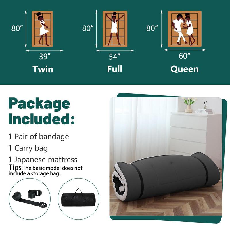 Colchón futón japonés, colchoneta de tatami plegable de 3,5"/4", cama tumbona enrollable portátil para adultos y niños, para todas las estaciones, colchón para dormitorio summergarden