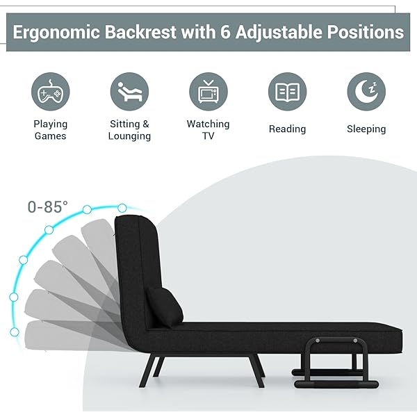 Silla convertible, 4 en 1, silla de lectura para sala de estar con almohada, brazo y respaldo ajustable de 5 posiciones, sofá cama individual, color café Marrón