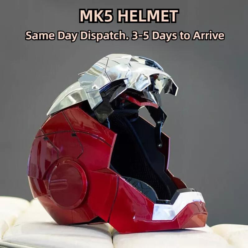 Casco Iron Hero 1:1 para usar - Control por voz, táctil y remoto con ojos LED, efectos de sonido realistas, perfecto para cosplay, exhibición y figuras coleccionables para hombres y adolescentes, plateado