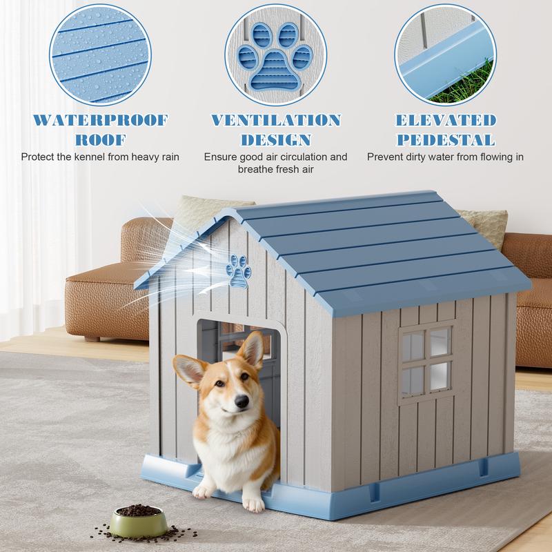 Caseta de plástico resistente e impermeable para perros/ovejas, apta para ovejas pequeñas y grandes, refugio para mascotas de interior y exterior con techo ventilado y suelo elevado, fácil de montar.