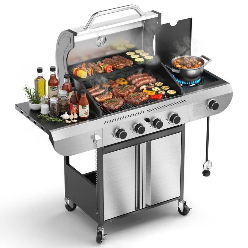 Parrilla de gas propano, parrilla de barbacoa de acero inoxidable con estantes plegables, parrilla para exteriores para patio trasero, terraza y camping. Parrillas de barbacoa portátiles, regreso a clases, compras para el regreso a clases.