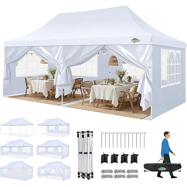 Tooluck - Tienda de campaña desplegable con Paredes Laterales, toldo Comercial Impermeable Ez para Exteriores, protección UV, 50+ Refugio para Eventos, Tiendas de campaña de jardín para Fiestas con Negro - 10x10 with 3 sides