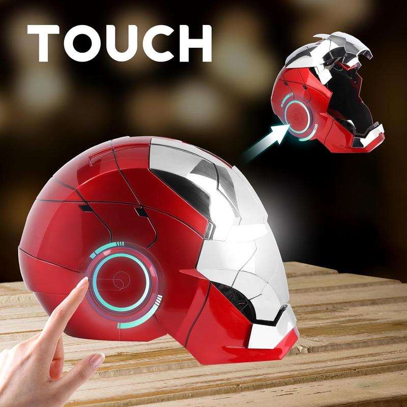 Casco Iron Hero 1:1 para usar - Control por voz, táctil y remoto con ojos LED, efectos de sonido realistas, perfecto para cosplay, exhibición y figuras coleccionables para hombres y adolescentes, plateado