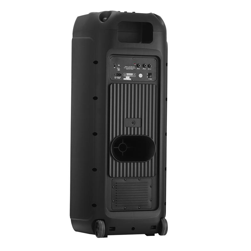 Altavoz Bluetooth PA recargable con doble woofer de 12" + tweeter de 1.5", caja de sonido inalámbrica portátil con dos micrófonos, control remoto y luz LED para fiestas.