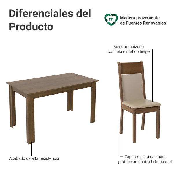 Juego de Comedor Madesa Jaíne Mesa Tablero de Madera con 6 Sillas Marrón/Crema Madesa con 6 Sillas