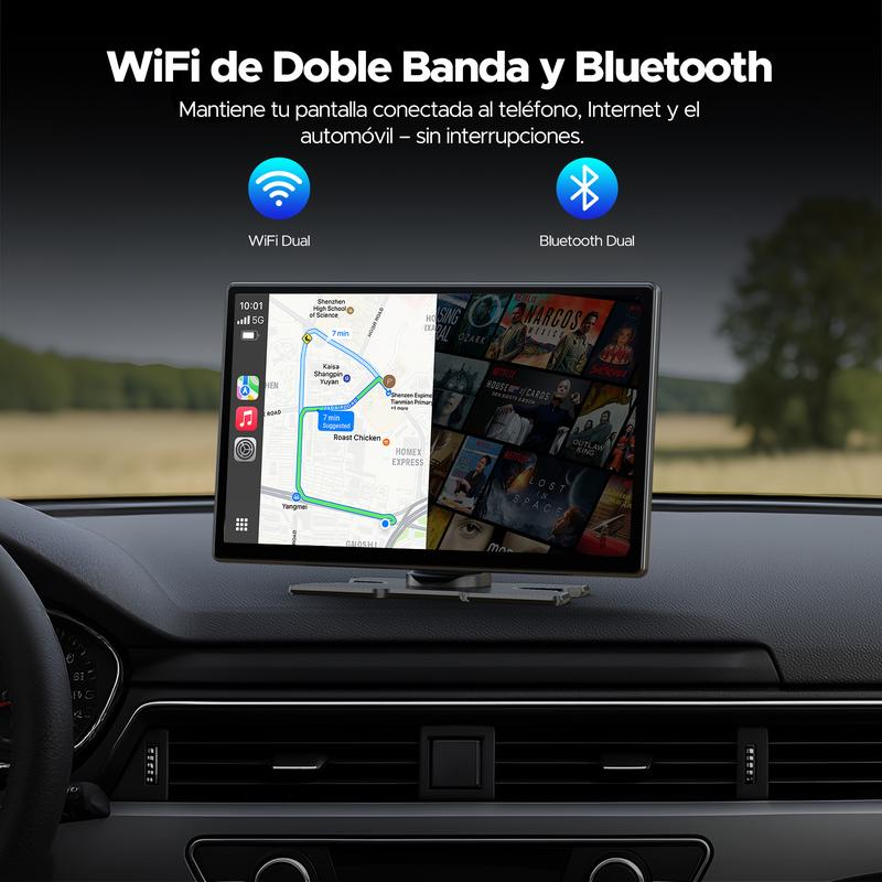 LAMTTO Pantalla Inalámbrica CarPlay 9" Para Ver Películas/Videos/Programas de Televisión en su Auto | Compatible con Netflix/YouTube/TikTok | Incluye Guías de Reversa para una Vista Trasera Clara | Regalos para Familia o Amigos