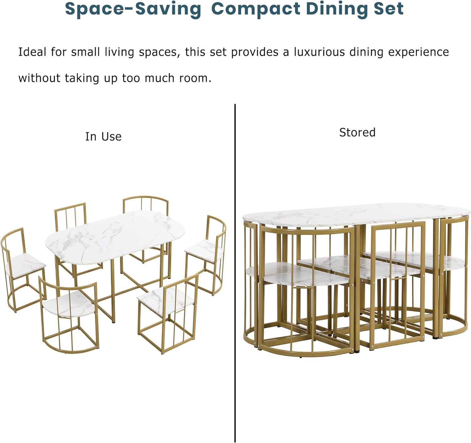 Juego de Comedor Moderno Compacto de 7 Piezas de 55 Pulgadas con Mesa de Cocina de mármol sintético y 6 sillas