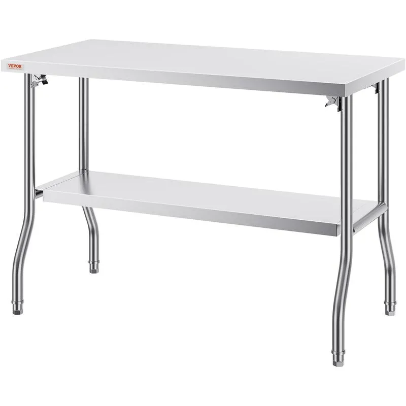 Mesa de preparación comercial plegable, estación de trabajo comercial de 48 x 24 pulgadas con estante inferior, mesa plegable de acero inoxidable resistente con carga de 300 libras.