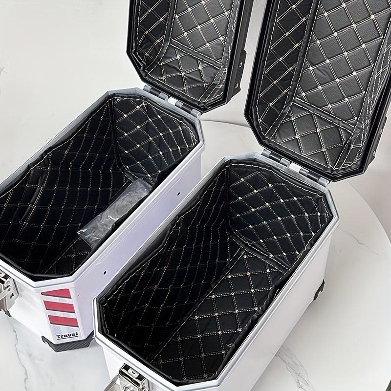 1 set of 2 pcs heavy-duty motorcycle luggage, a pair of side boxes made of ABS plastic material, comes with installation brackets, safety locks, reflective strips, and lining, making it an essential accessory for vehicles