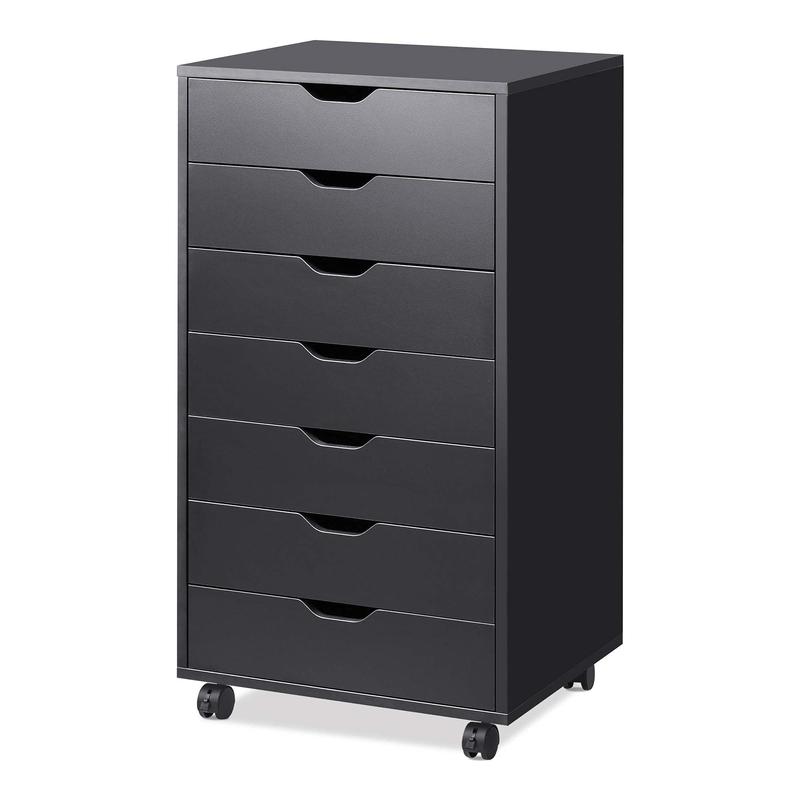 Cónomda de Madera con 7 Cajones Organizador de Ropa y Archivero Móvil, Cofre de Almacenamiento con Ruedas Ruedas Giratorias 360° y Freno